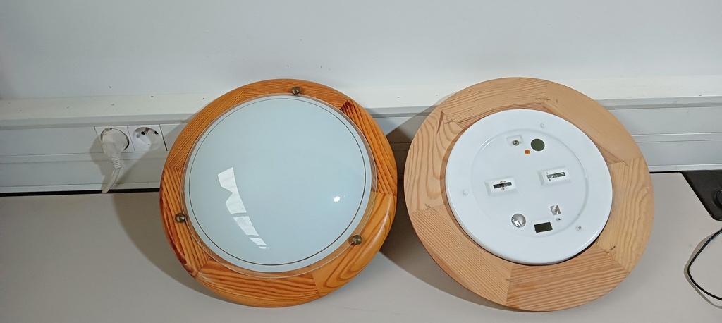 Luminaire Bois + verre type plafonnier