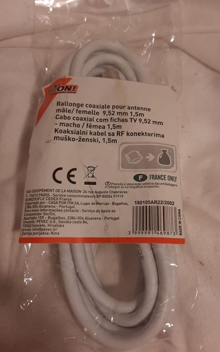 [240110APV044] Rallonge coaxiale pour antenne mâle/femelle 9,52mm